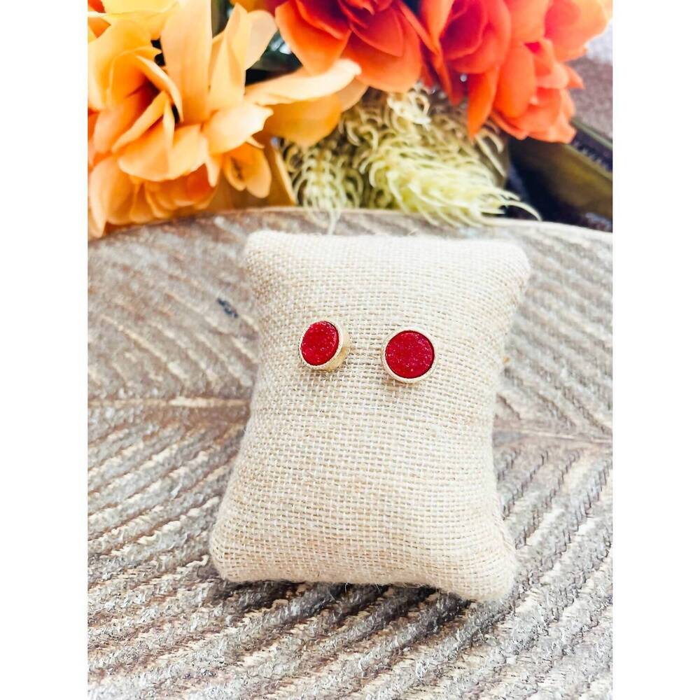 NEW GOLDEN STELLA women's druzy studs earrings in red